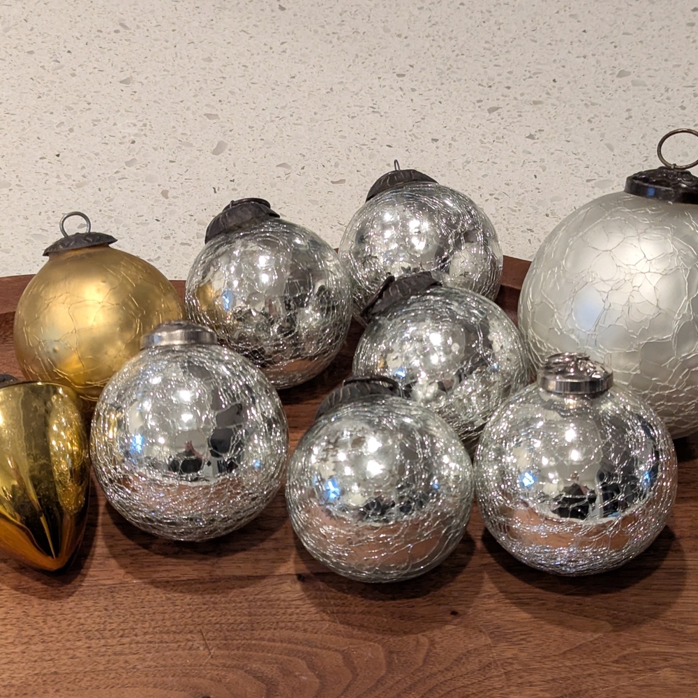 Vintage Lot of 9 Kugel Crackle‎ Heavy Glass German Christmas Tree Ornaments